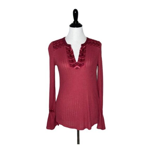 Lucky Brand Embroidered Top Womens XS Flare Sleeve BOHO Festival Woven Blouse - Picture 16 of 16